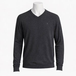 Polo Ralph Lauren Mens XXL Gray V-neck Sweater Long Sleeve Pullover Classic Logo
